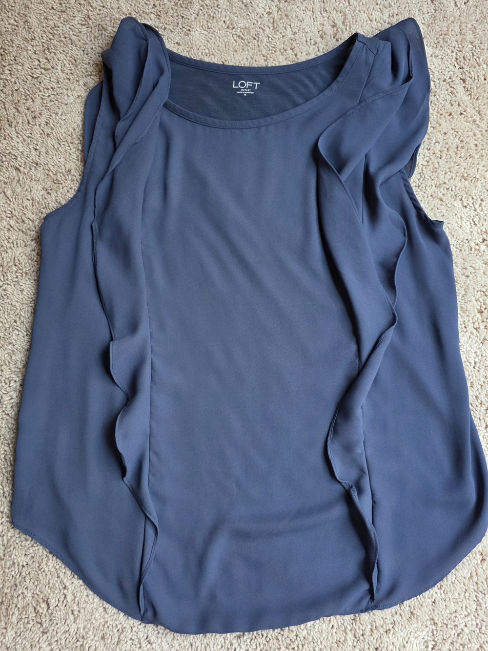 LOFT Navy Ruffle-Trim Sleeveless Top